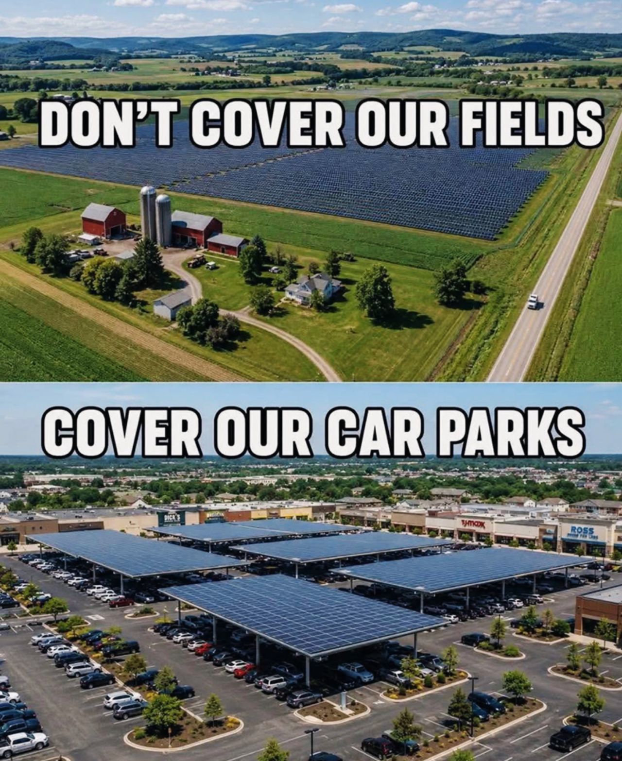 LinkedIn post image: Parking lots are already paved, already exposed to the sun, and already taking up huge amounts of space.