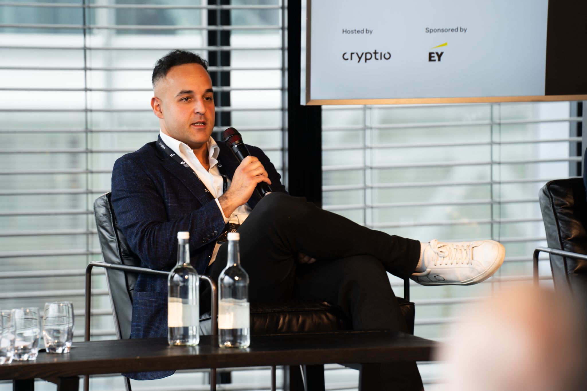 LinkedIn post image: At the #CryptoFinanceForum in London, Bitpanda Enterprise joined the stage for the panel session: "Institutionalization